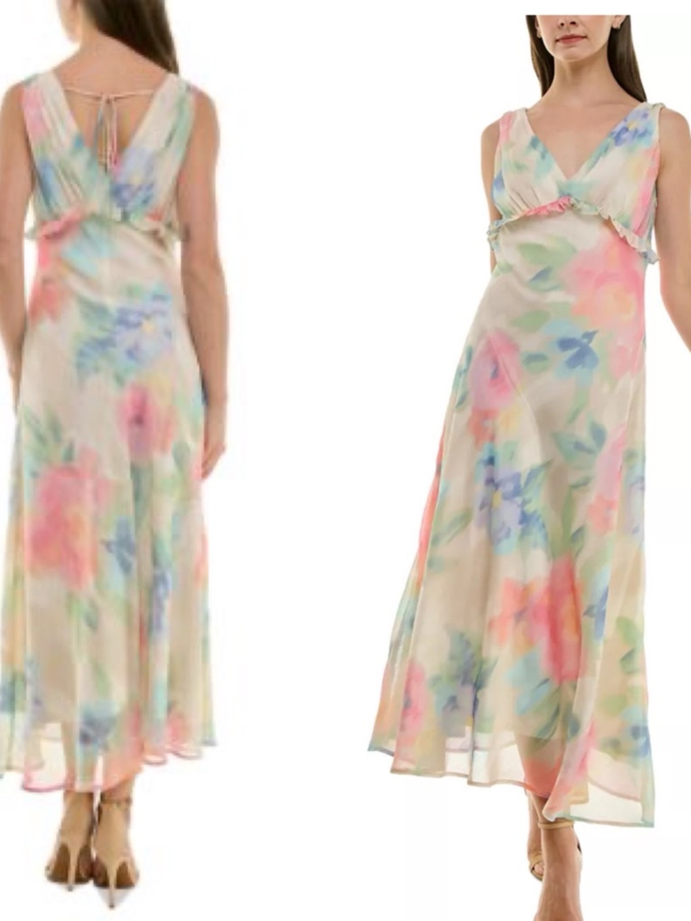 Taylor Pastel Floral V-Neck Maxi Dress - Pink/Blue/Green ❤️ NWT